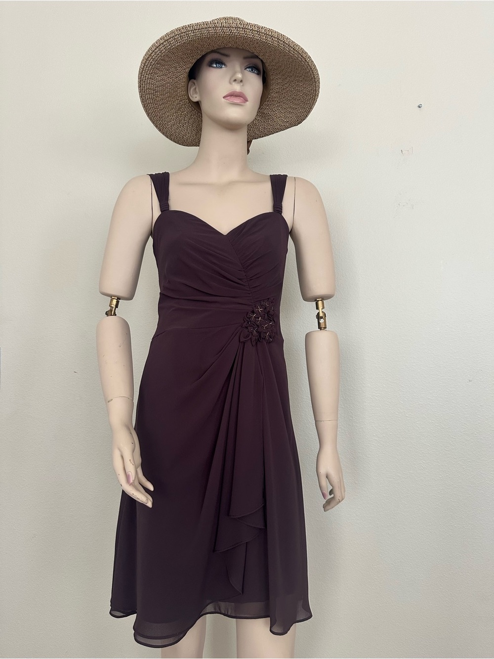 David’s Bridal Eggplant Chiffon Sweetheart Dress F15406 Size 2